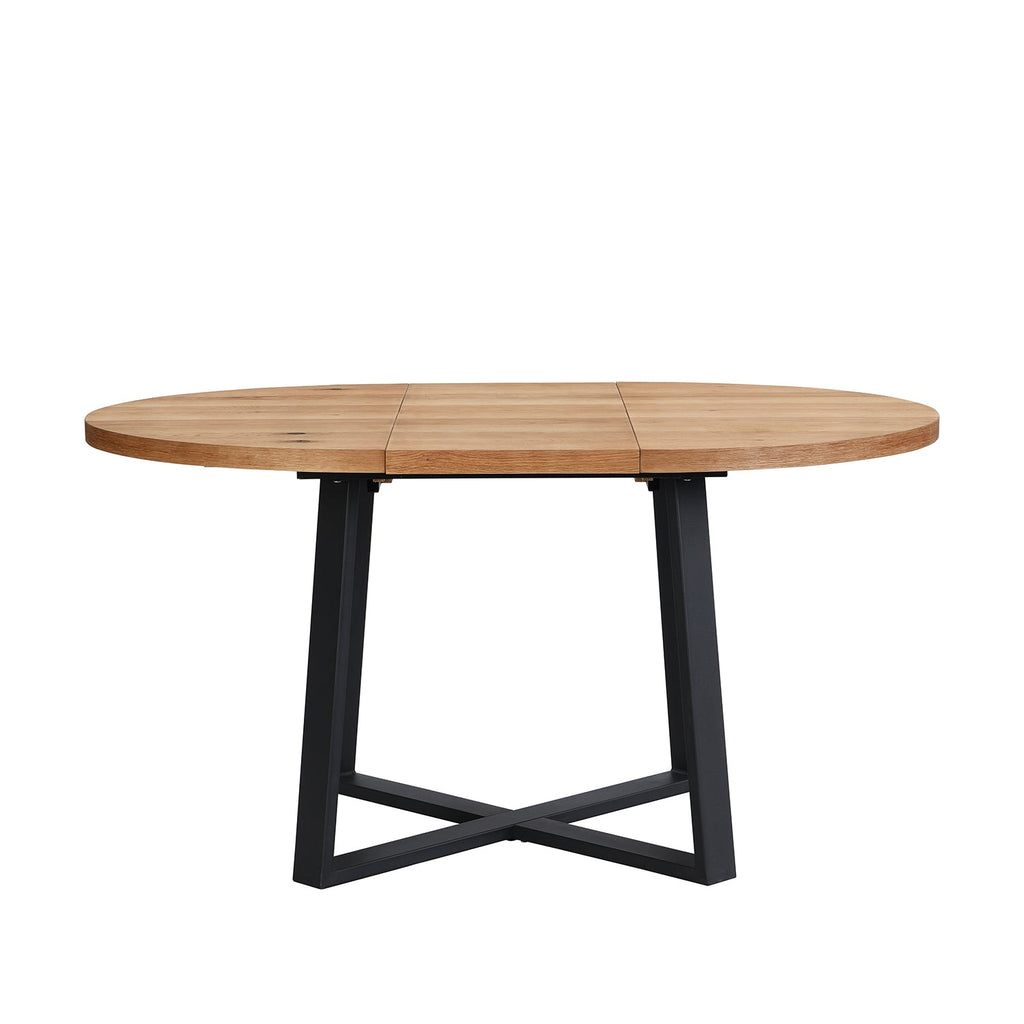 BERN Extending Round Dining Table with Metal Legs, Oak
