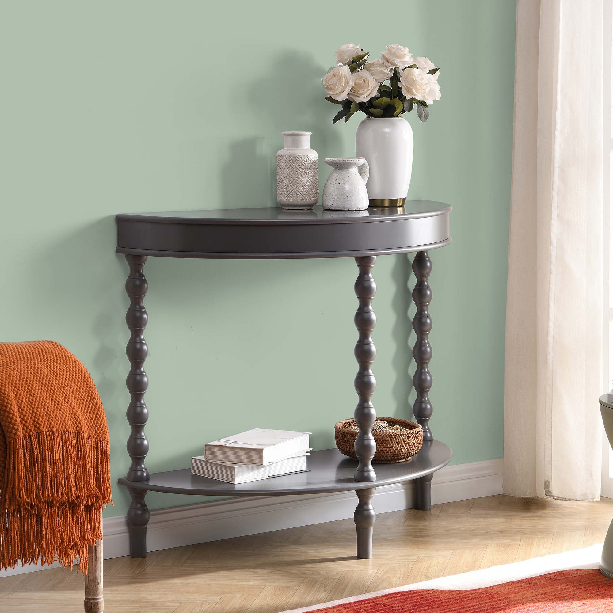 Aldwinke Dark Grey Bobbin Demilune Console Table