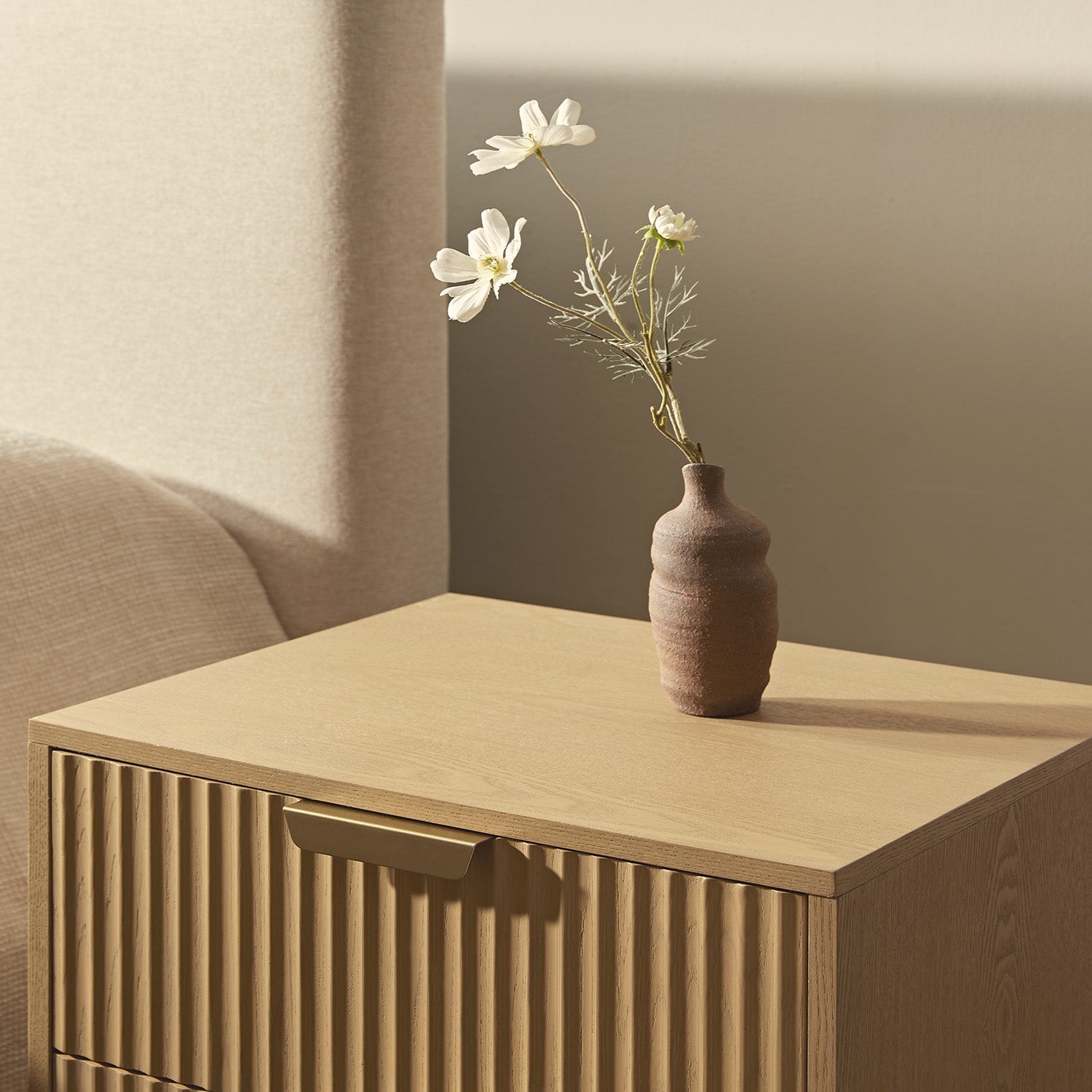 Richmond Ridged 2 Drawer Bedside Table, Light Ash