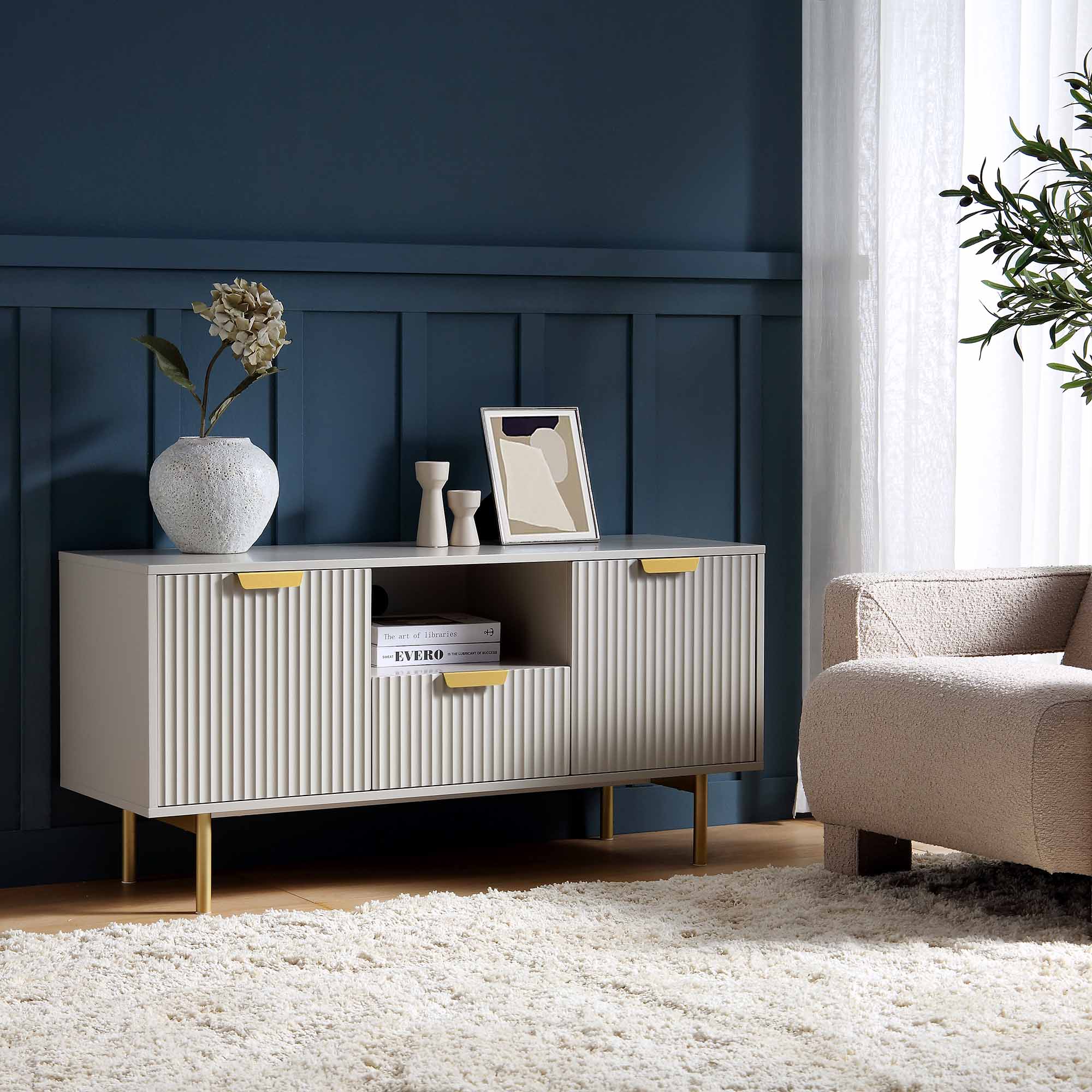 Richmond Ridged 120cm Wide TV Media Unit, Matte Taupe