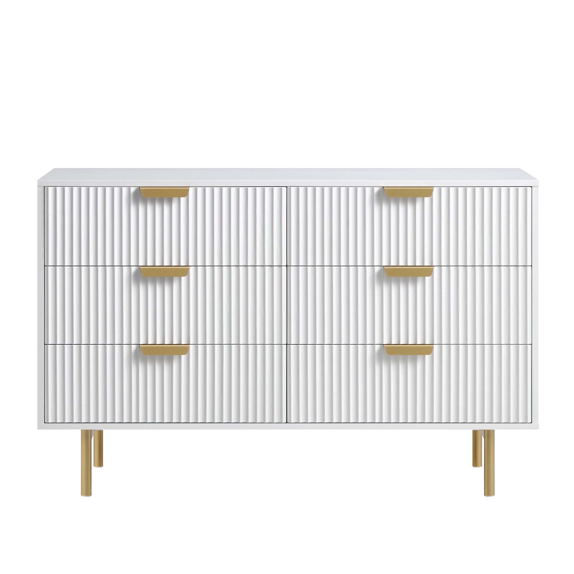 Richmond Ridged Wide Chest of 6 Drawers, Matte White