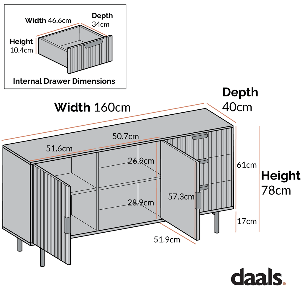 Richmond Ridged Large Sideboard, Matte White