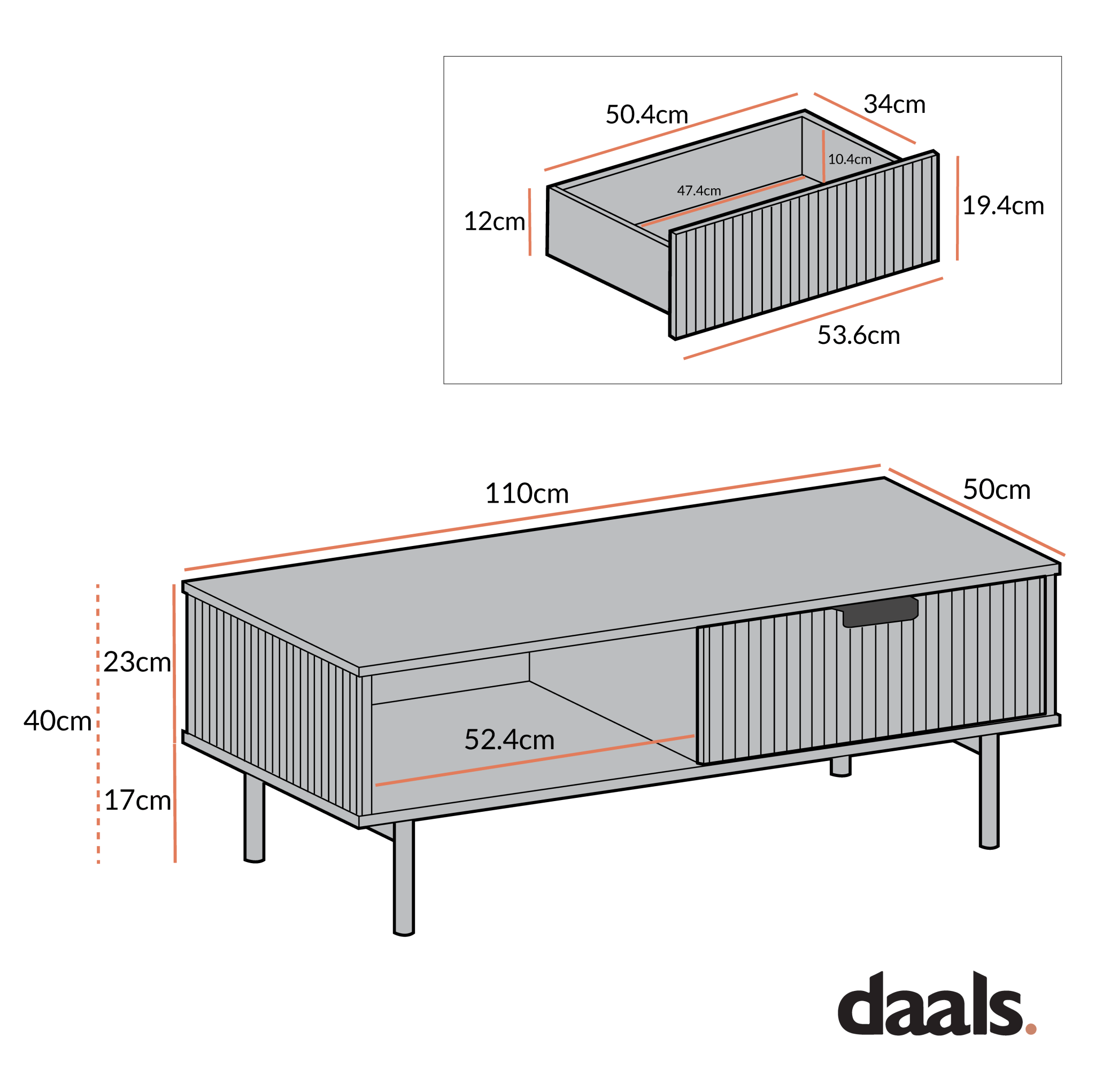 Richmond Ridged Coffee Table with Drawer, Light Ash