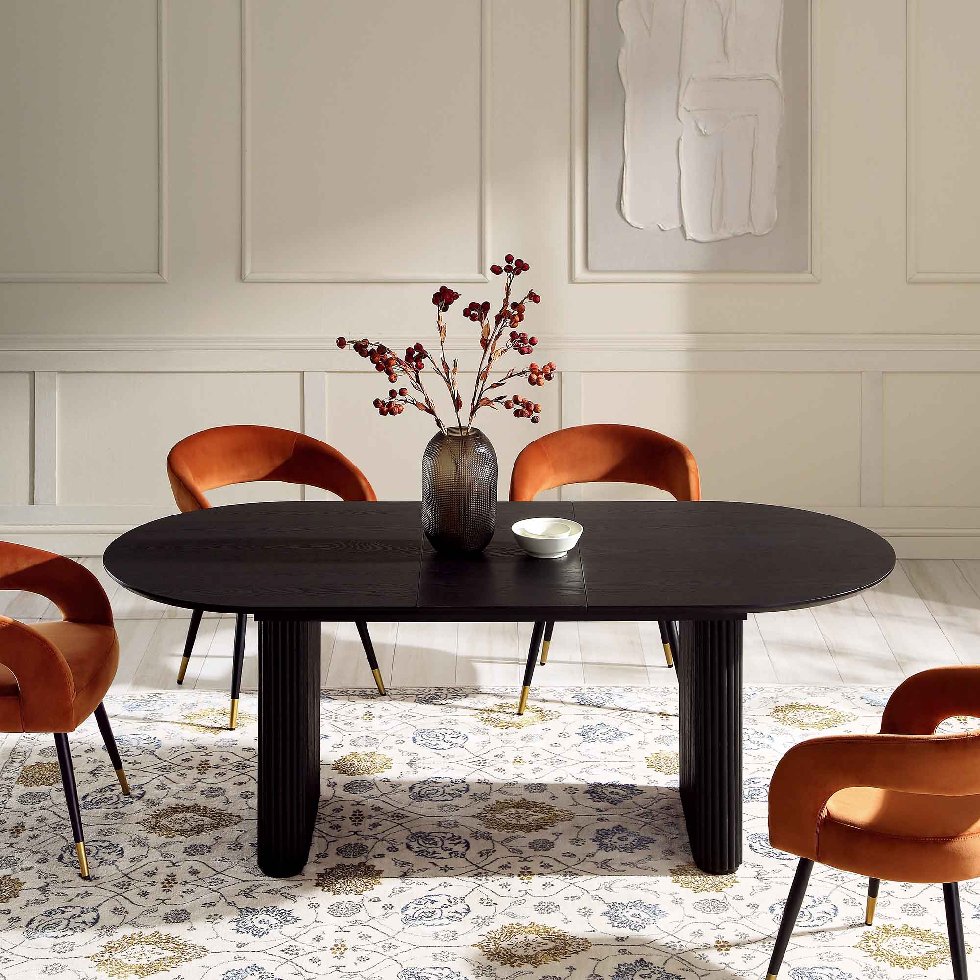 Maru Oval 6-8 Seater Extending Oak Pedestal Dining Table, Black