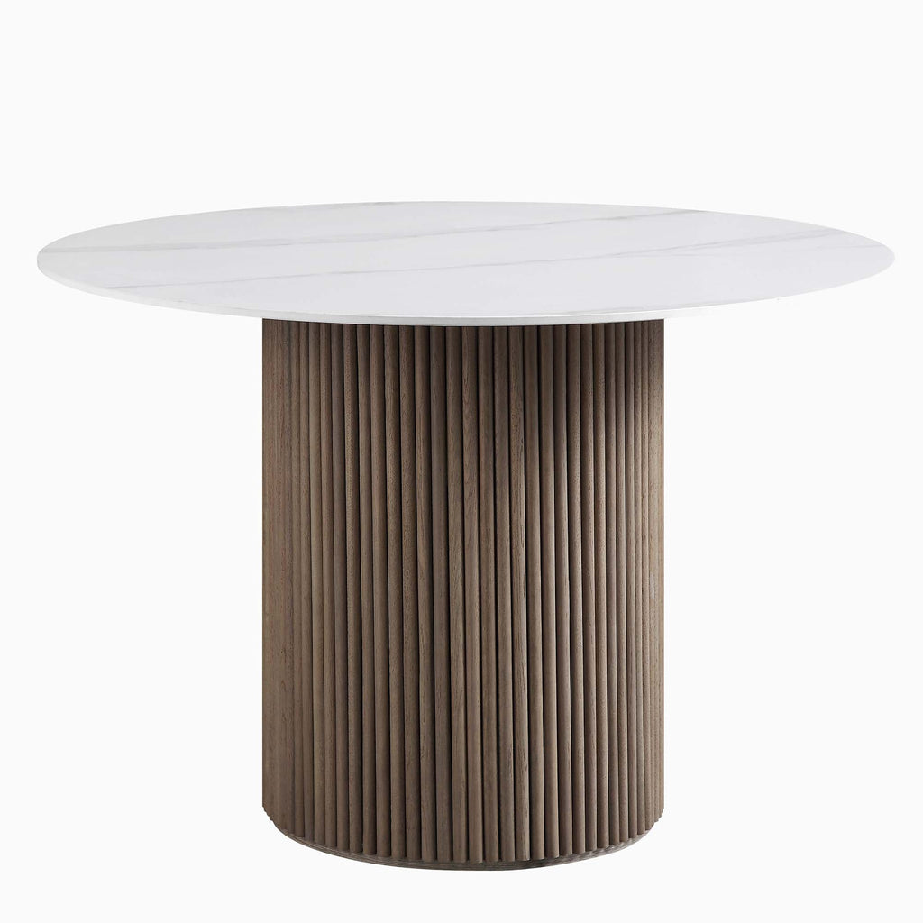 Maru Ceramic Top Silver Oak Pedestal Round Dining Table