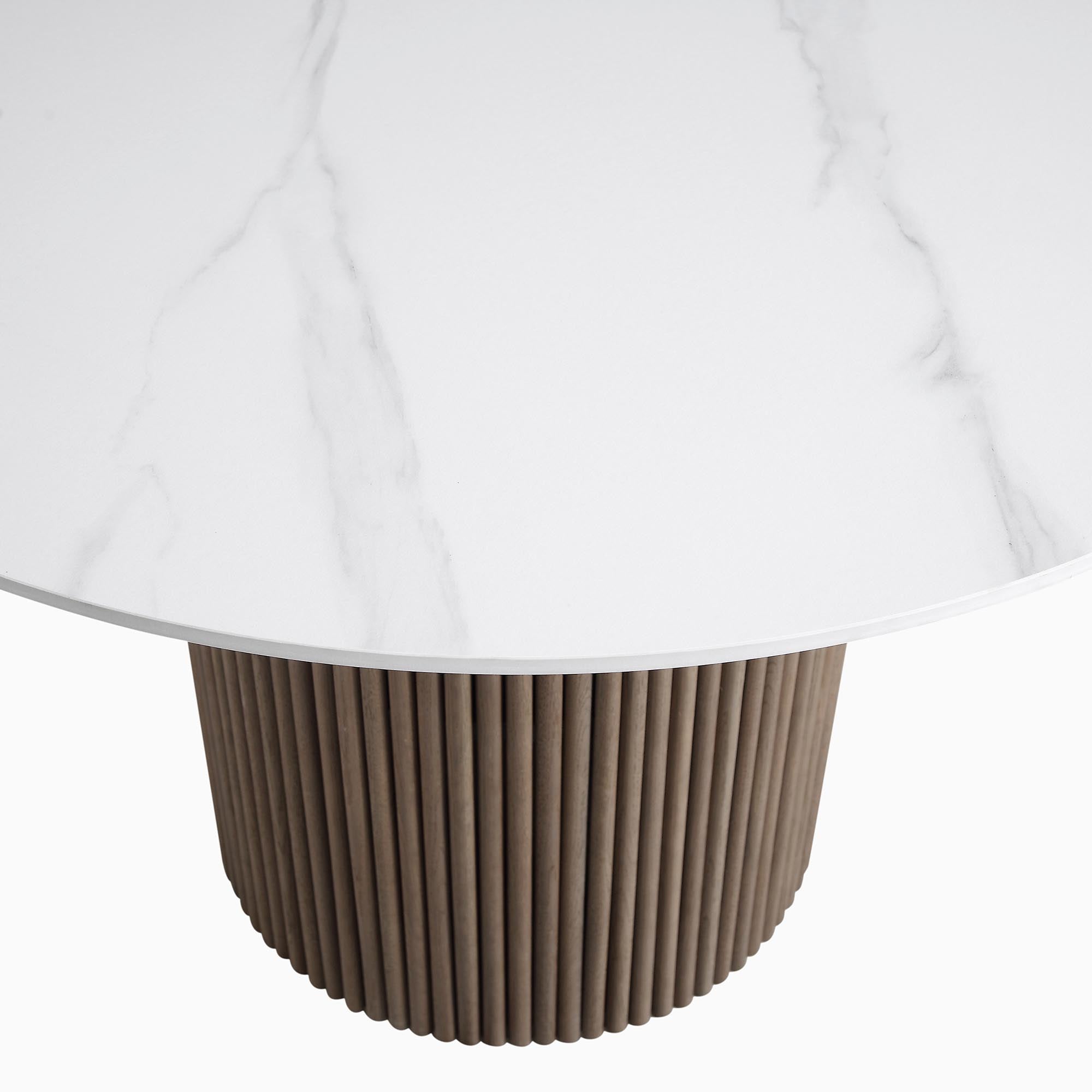 Maru Ceramic Top Silver Oak Pedestal Round Dining Table