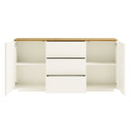 Agnes Curved Edge 2 Door 3 Drawer Wide Sideboard, Off White with Oak Top