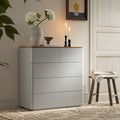 Agnes Curved Edge 2 over 3 Chest of Drawers, Dove Grey with Oak Top