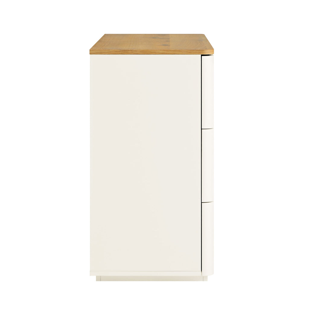 Agnes Curved Edge Chest of 6 Drawers, Off White with Oak Top