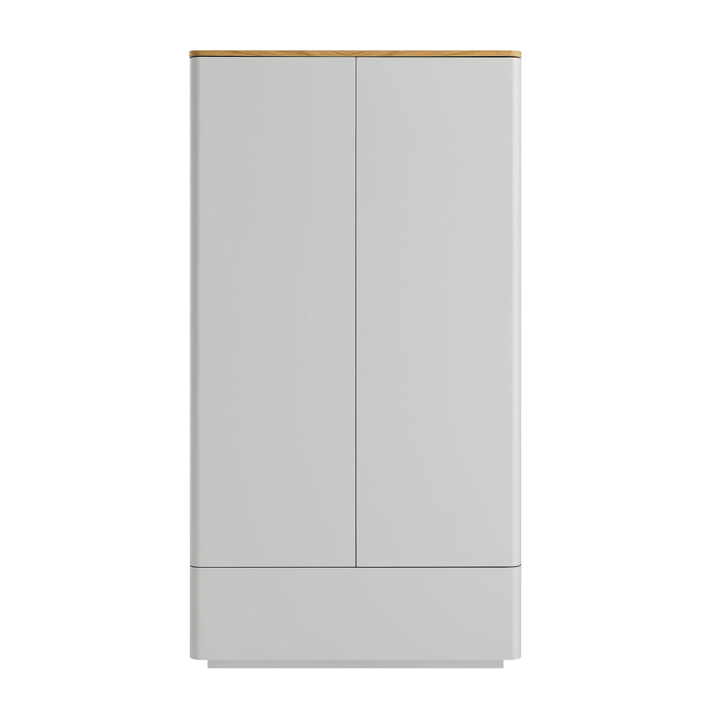 Agnes Curved Edge Double Wardrobe, Dove Grey with Oak Top