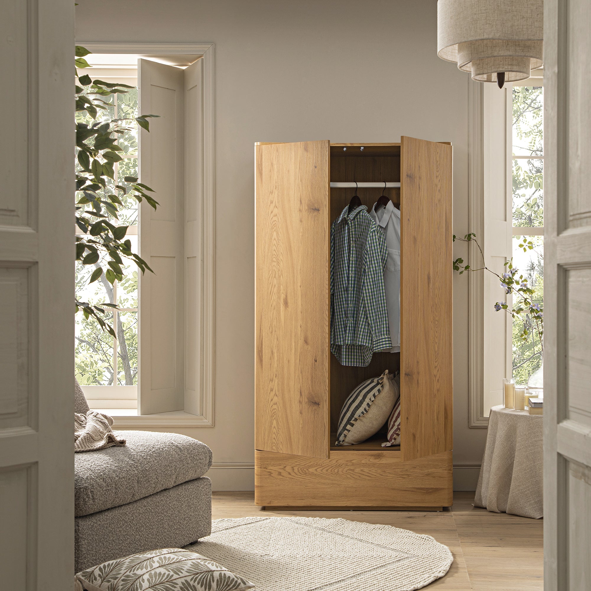 Agnes Curved Edge Double Wardrobe, Natural