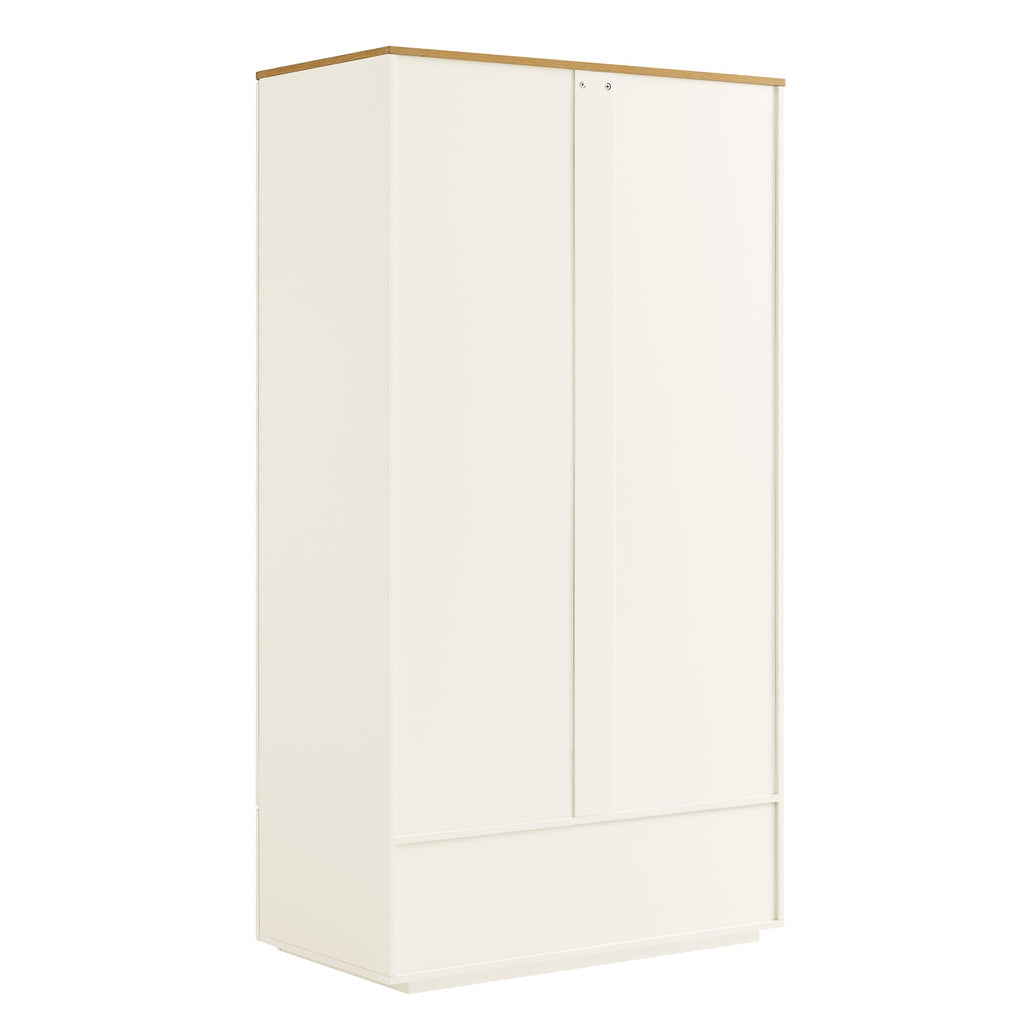 Agnes Curved Edge Double Wardrobe, Off White with Oak Top