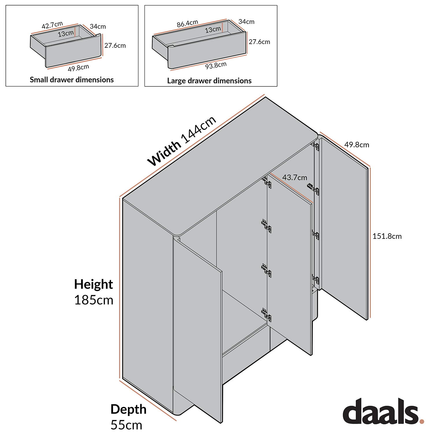 Agnes Curved Edge Triple Wardrobe, Natural