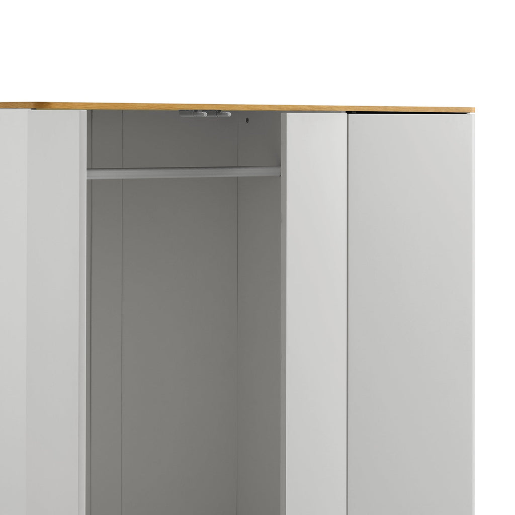 Agnes Curved Edge Triple Wardrobe, Dove Grey with Oak Top