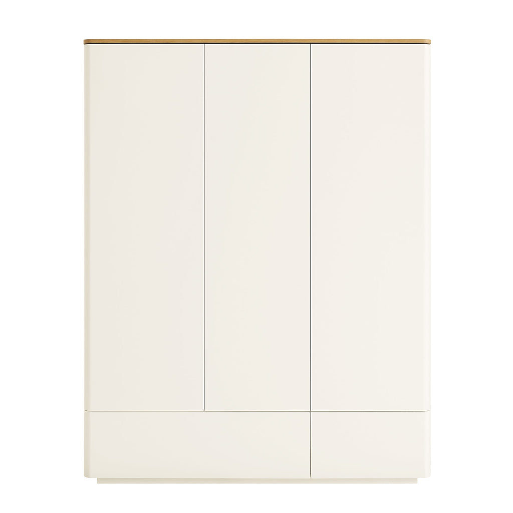 Agnes Curved Edge Triple Wardrobe, Off White with Oak Top