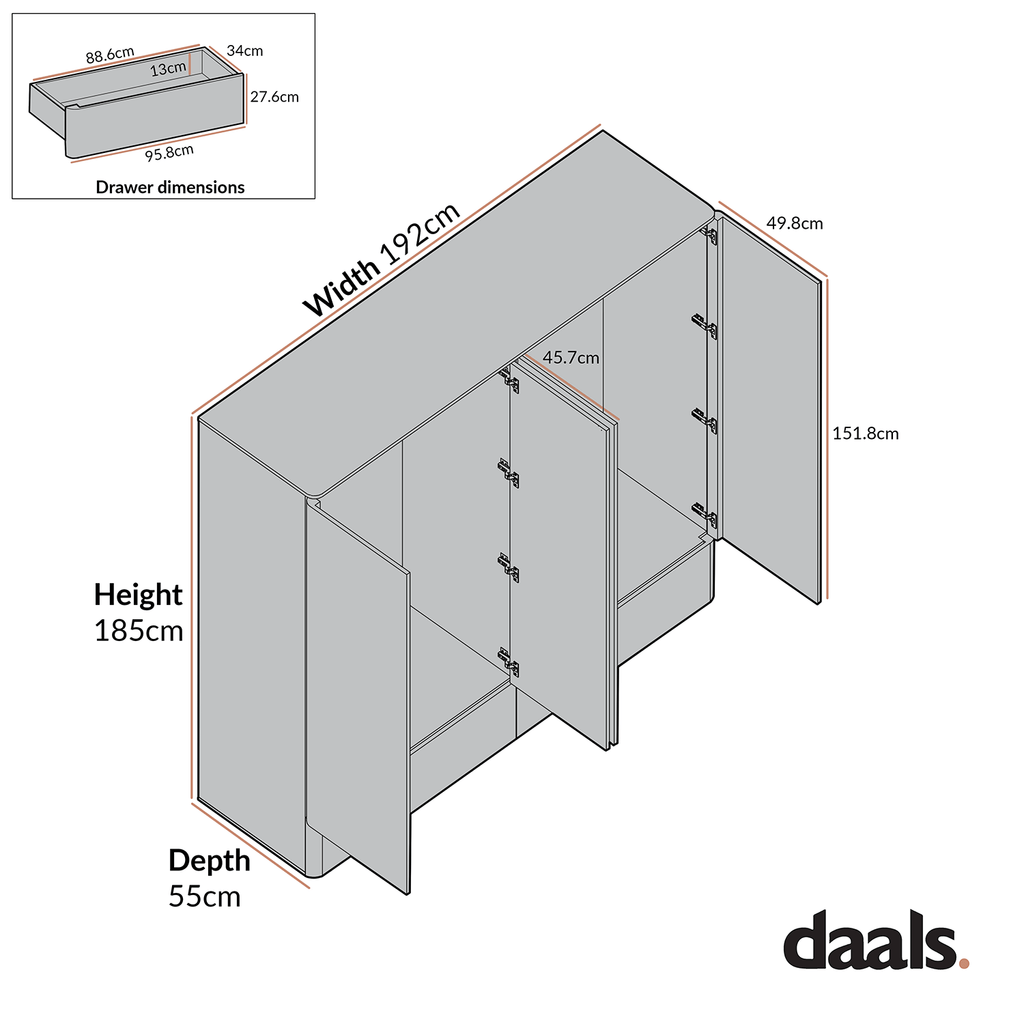 Agnes Curved Edge 4-Door Wardrobe, Dove Grey with Oak Top