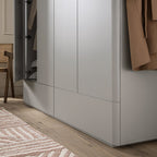 Agnes Curved Edge 4-Door Wardrobe, Dove Grey with Oak Top