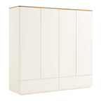 Agnes Curved Edge 4-Door Wardrobe, Off White with Oak Top