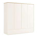 Agnes Curved Edge 4-Door Wardrobe, Off White with Oak Top