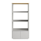 Agnes Curved Edge Bookcase, Dove Grey with Oak Top