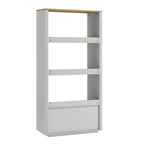 Agnes Curved Edge Bookcase, Dove Grey with Oak Top