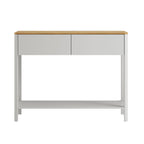 Agnes Curved Edge 2 Drawer Console Table, Dove Grey with Oak Top