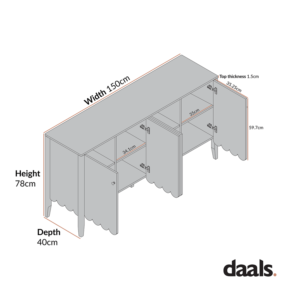 Henley Scalloped Edge 150cm Wide Sideboard, Sage Green