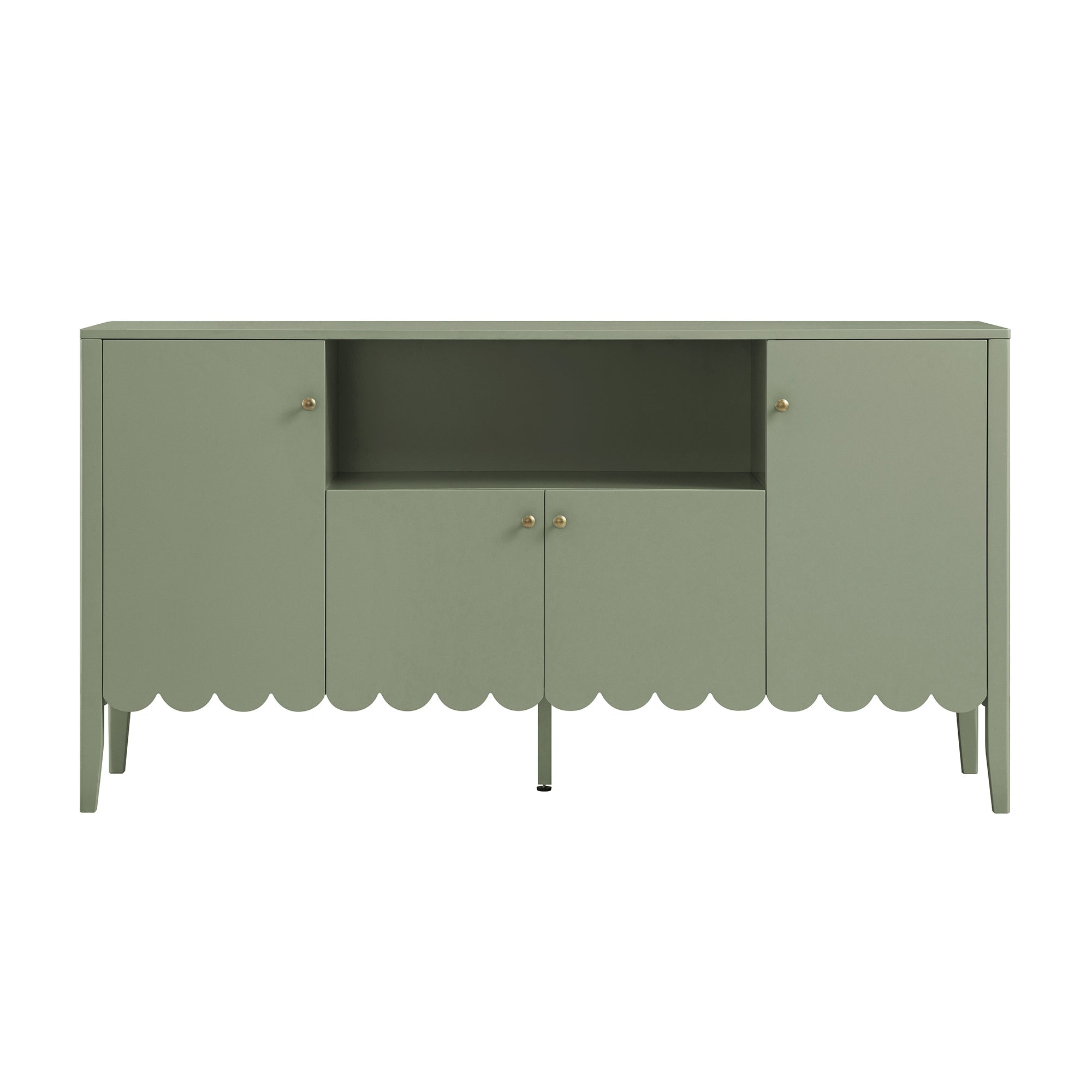 Henley Scalloped Edge 150cm Wide Sideboard with Open Shelf, Sage Green