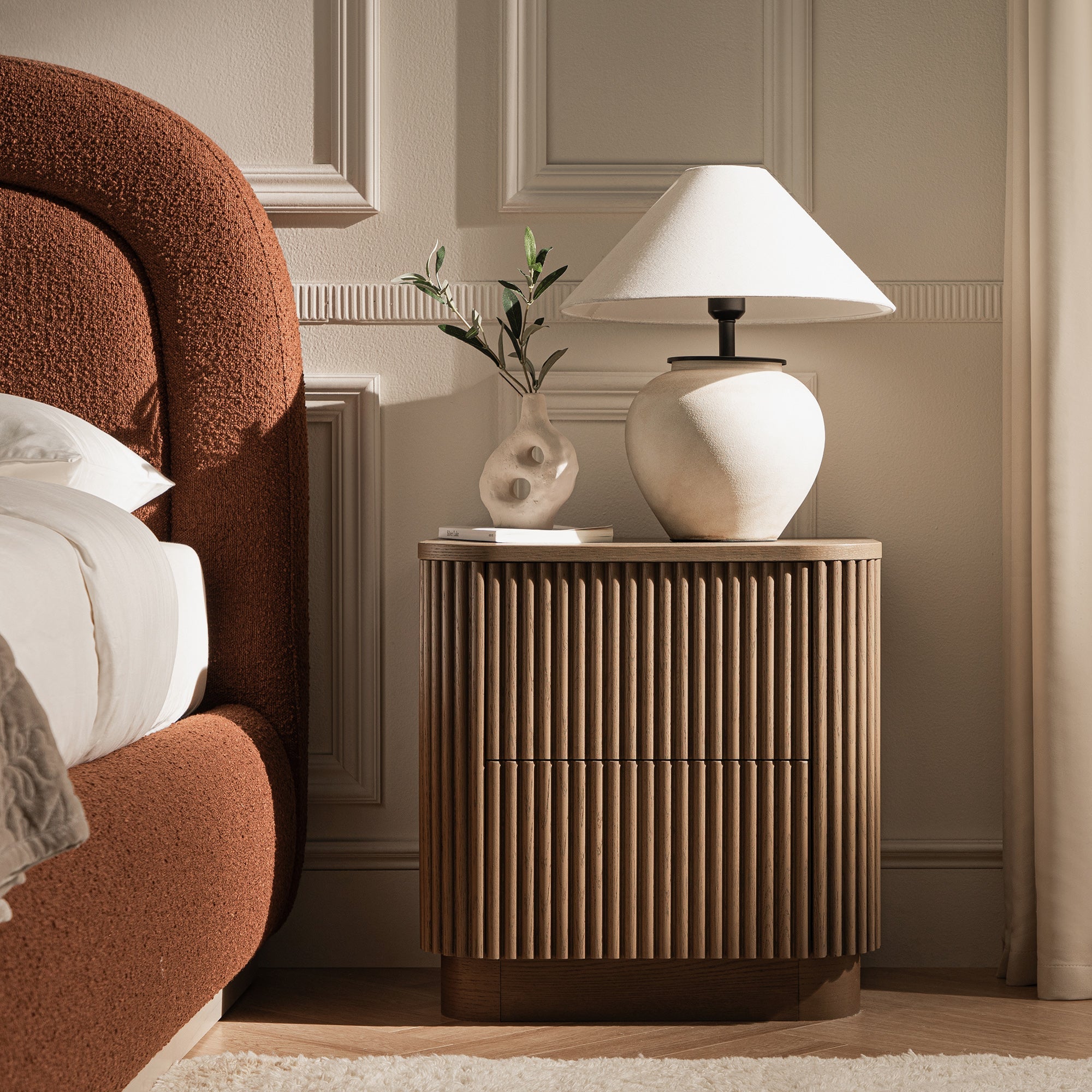 Maru 2-Drawer Bedside Table, Silver Oak