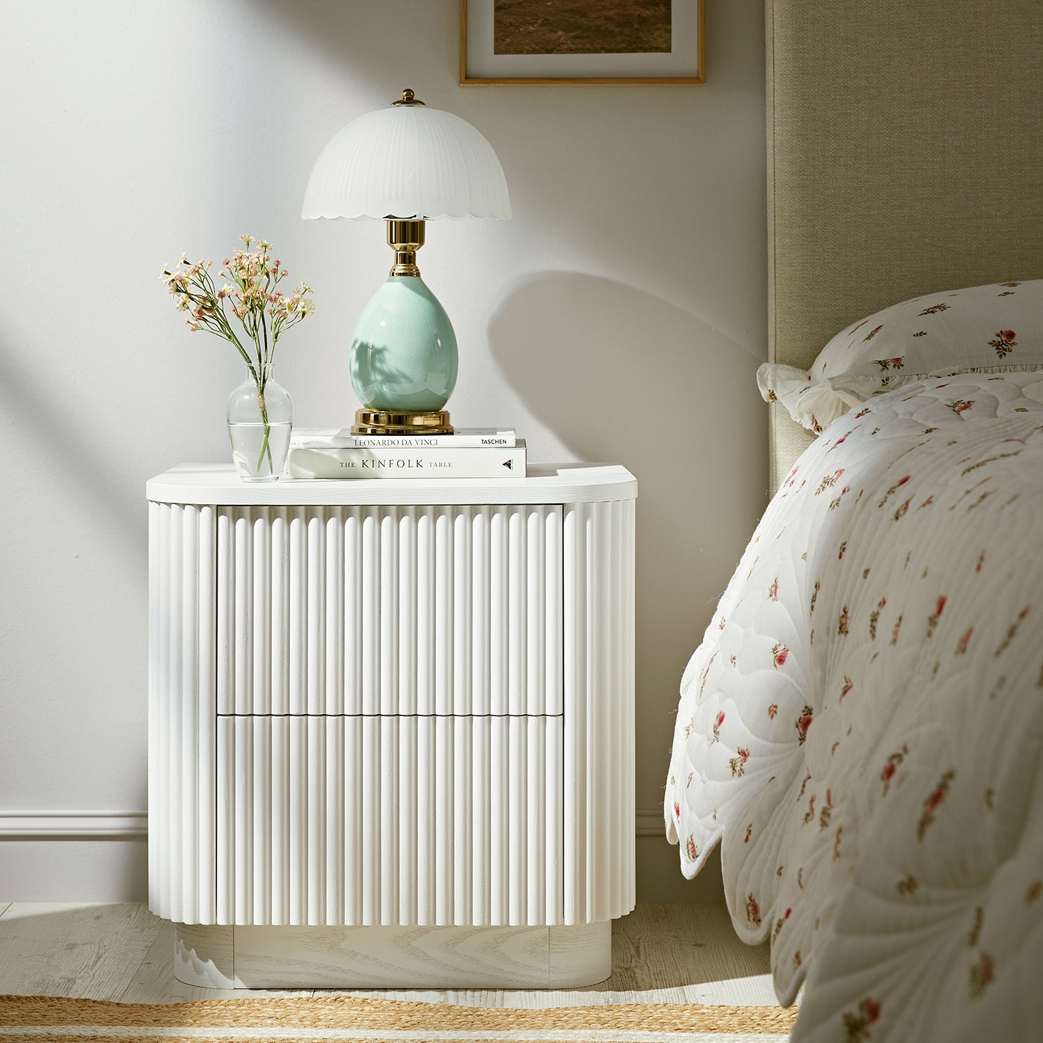 Maru 2-Drawer Bedside Table, Washed White