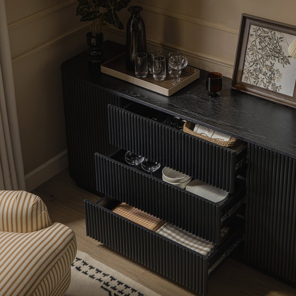 Maru Large 2-Door Sideboard with Drawers, Black