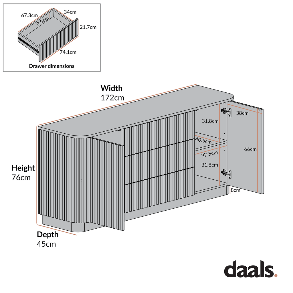 Maru Large 2-Door Sideboard with Drawers, Black