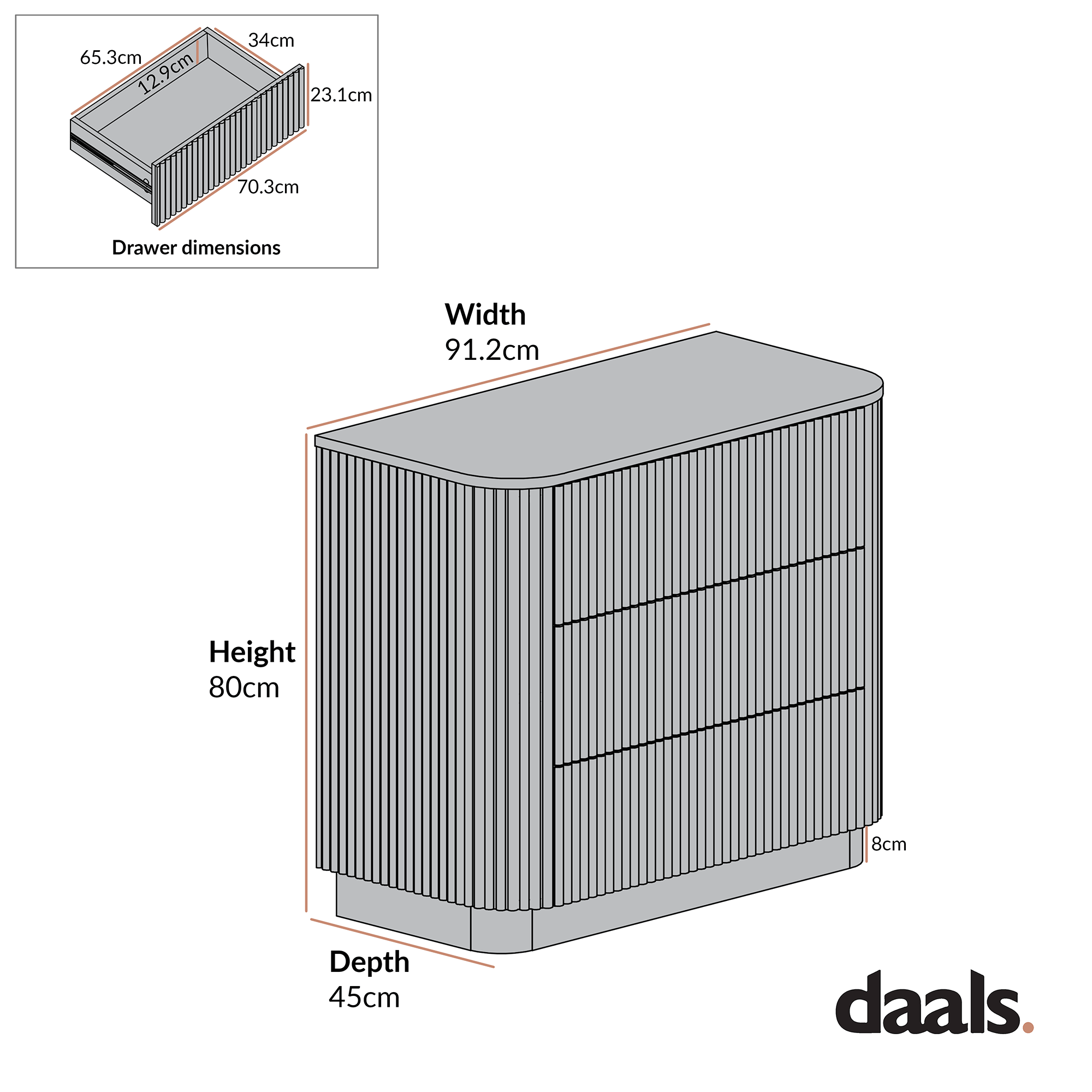 Maru Chest of 3 Drawers, Sage Green