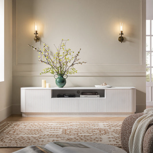 Maru 200cm Wide TV Unit with Drawers, Washed White