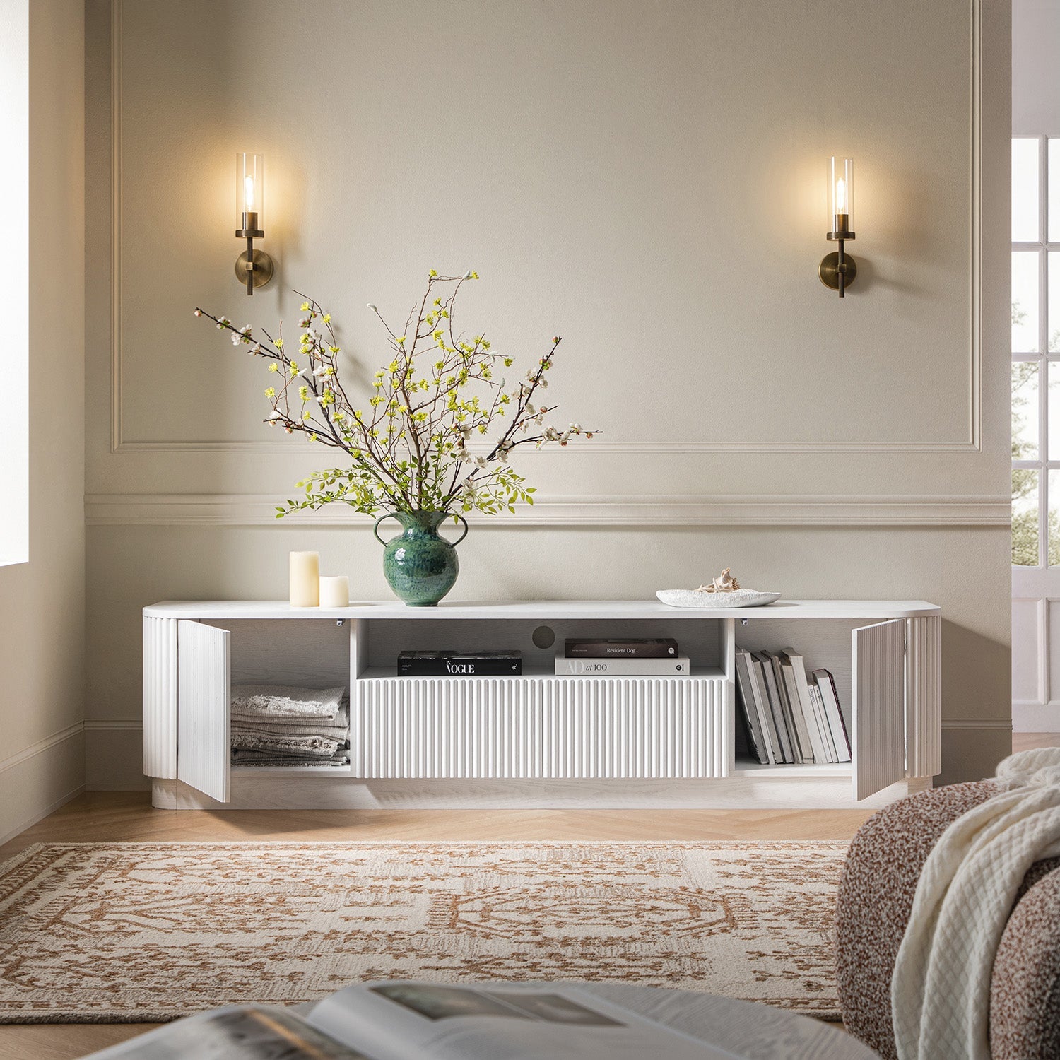 Maru 200cm Wide TV Unit with Drawers, Washed White