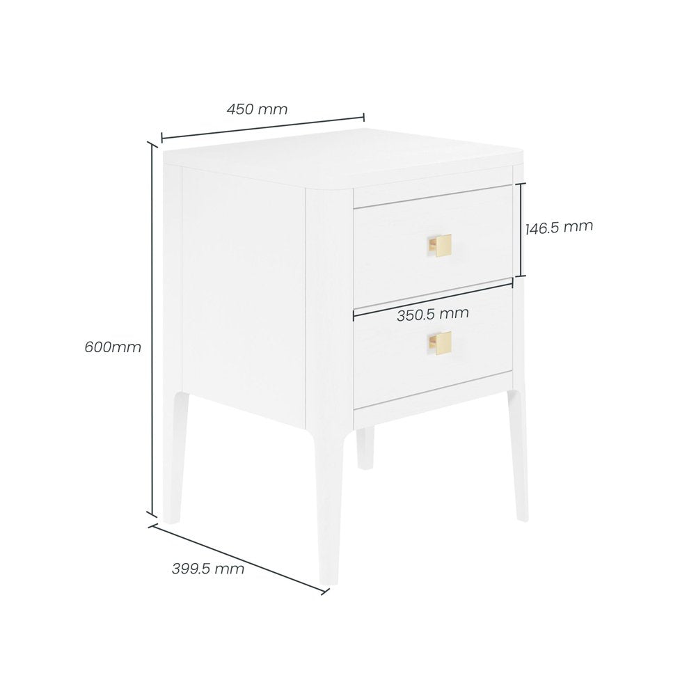 Abberley 2 Drawer Bedside Table - White
