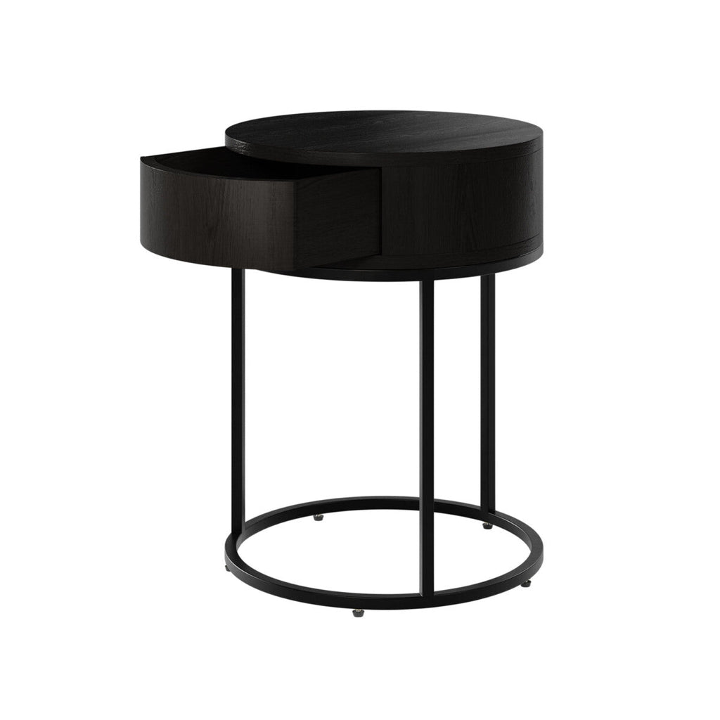 Hampton Round Bedside Table - Black