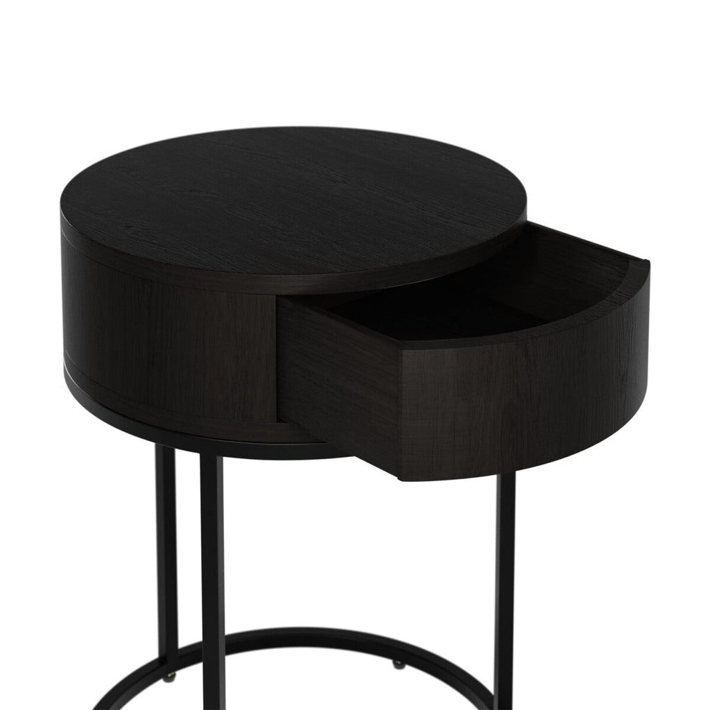 Hampton Round Bedside Table - Black