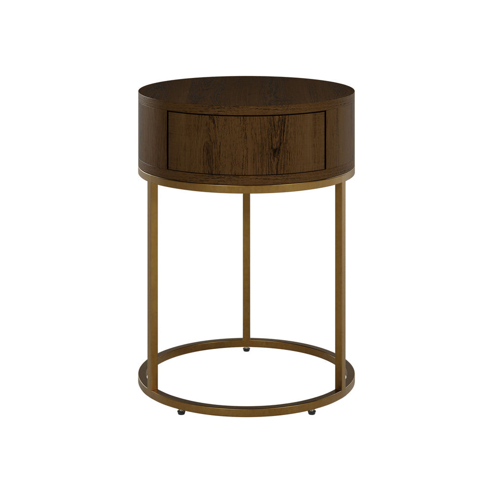 Hampton Bedside Table Round Wooden - Brown