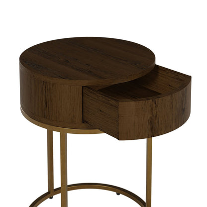 Hampton Bedside Table Round Wooden - Brown