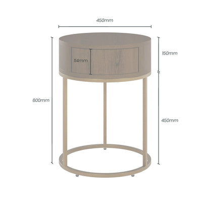 Hampton Bedside Table Round Wooden - Brown