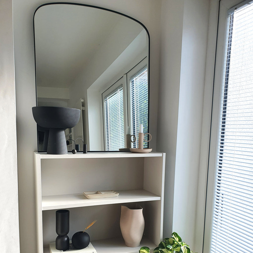 Bowness - Black Contemporary Arched Metal Wall Mirror 90cm x 75cm