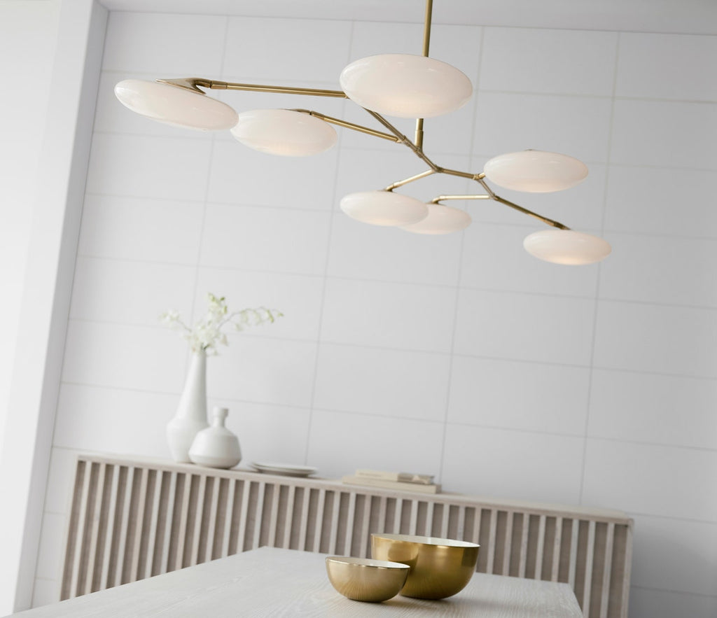 Brindille XL Articulating Linear Chandelier - Soft Brass with White Glass