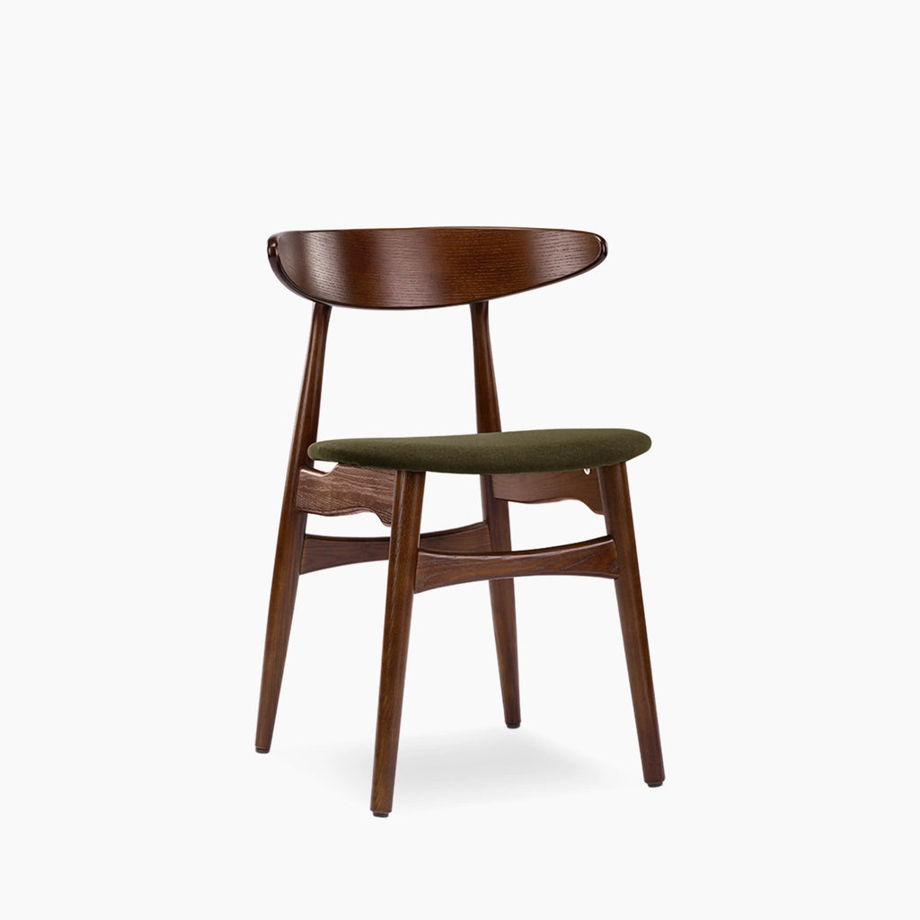 Malmros Wooden Dining Chair | Moss Green Sustainable Mohair Velvet & Walnut