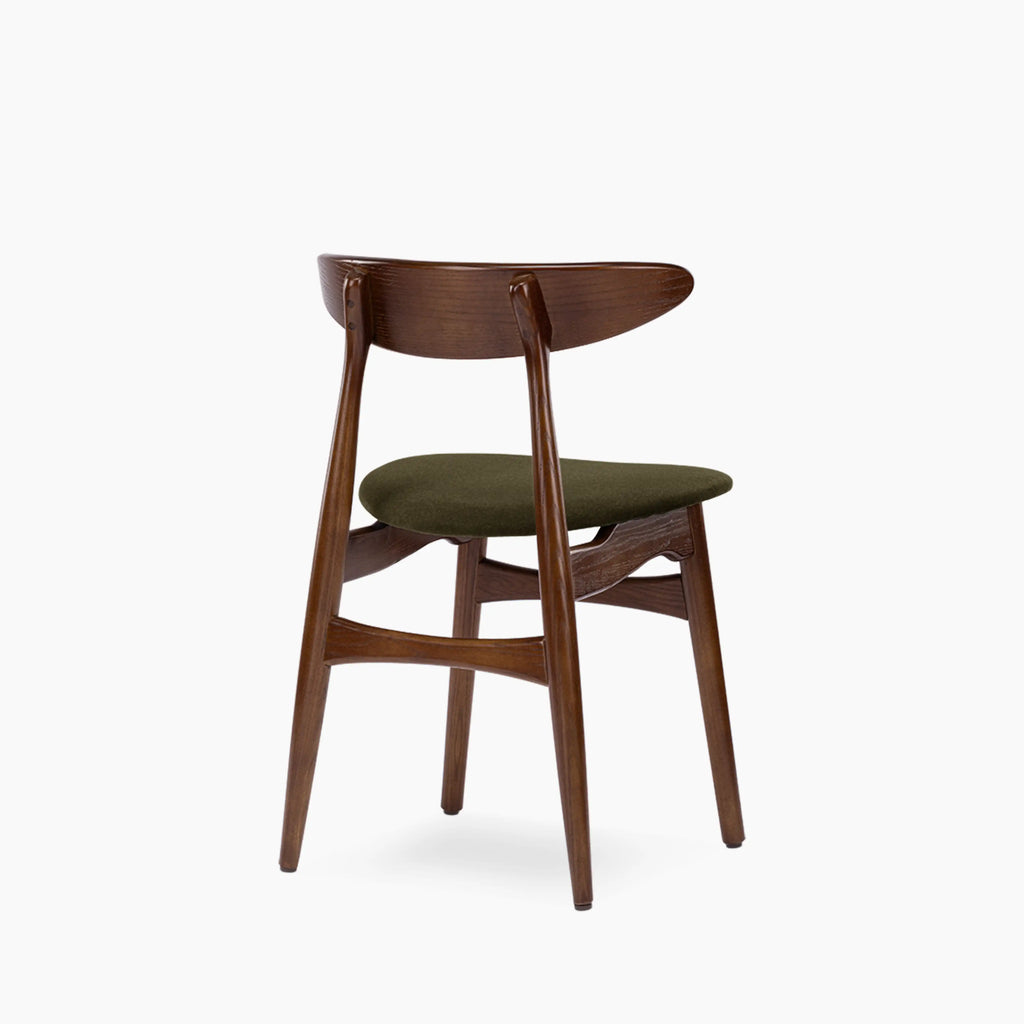 Malmros Wooden Dining Chair | Moss Green Sustainable Mohair Velvet & Walnut