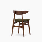 Malmros Wooden Dining Chair | Moss Green Sustainable Mohair Velvet & Walnut