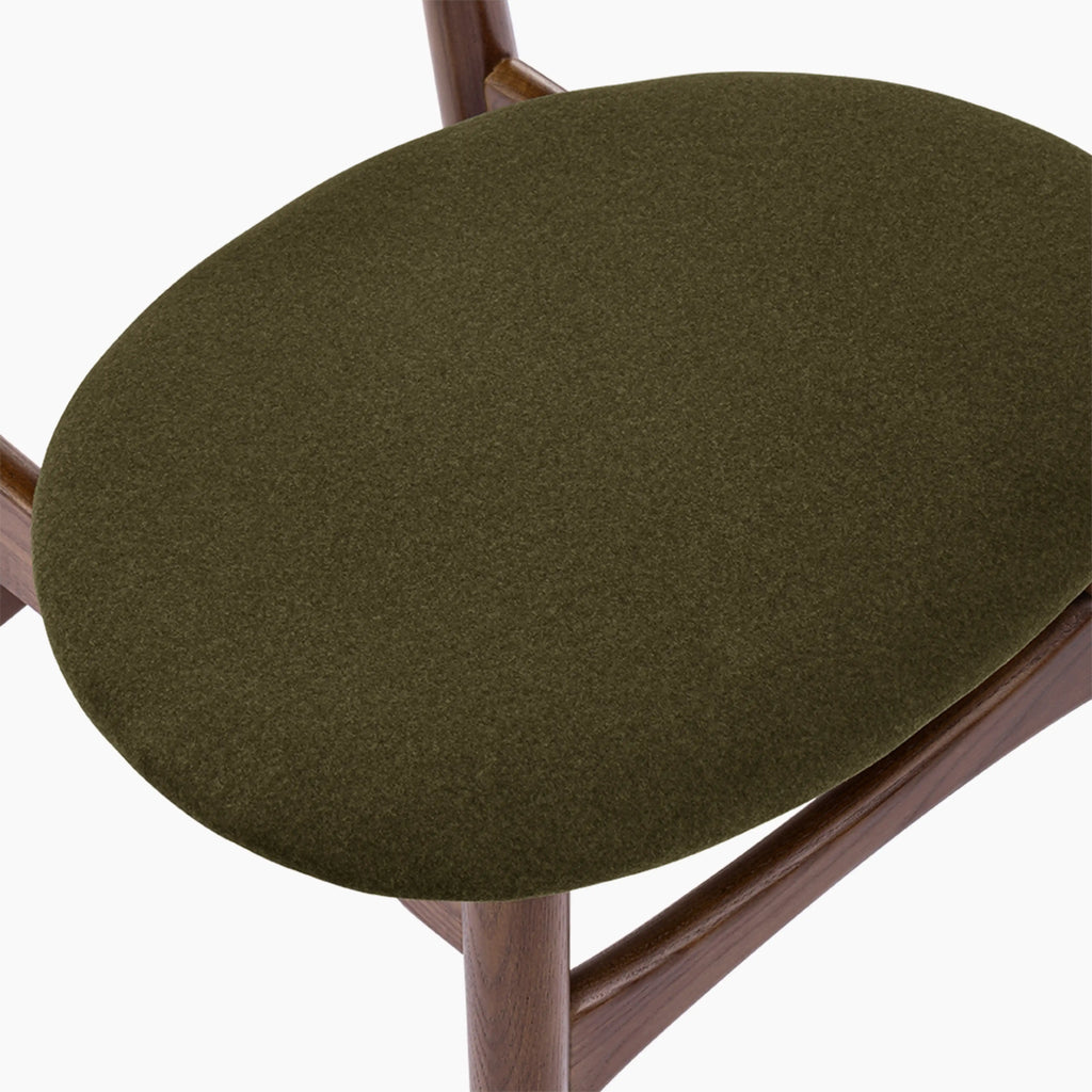 Malmros Wooden Dining Chair | Moss Green Sustainable Mohair Velvet & Walnut
