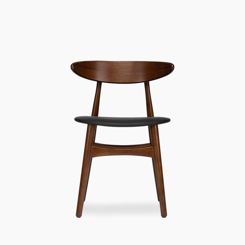 Malmros Wooden Dining Chair | Noir Black Faux Leather & Walnut