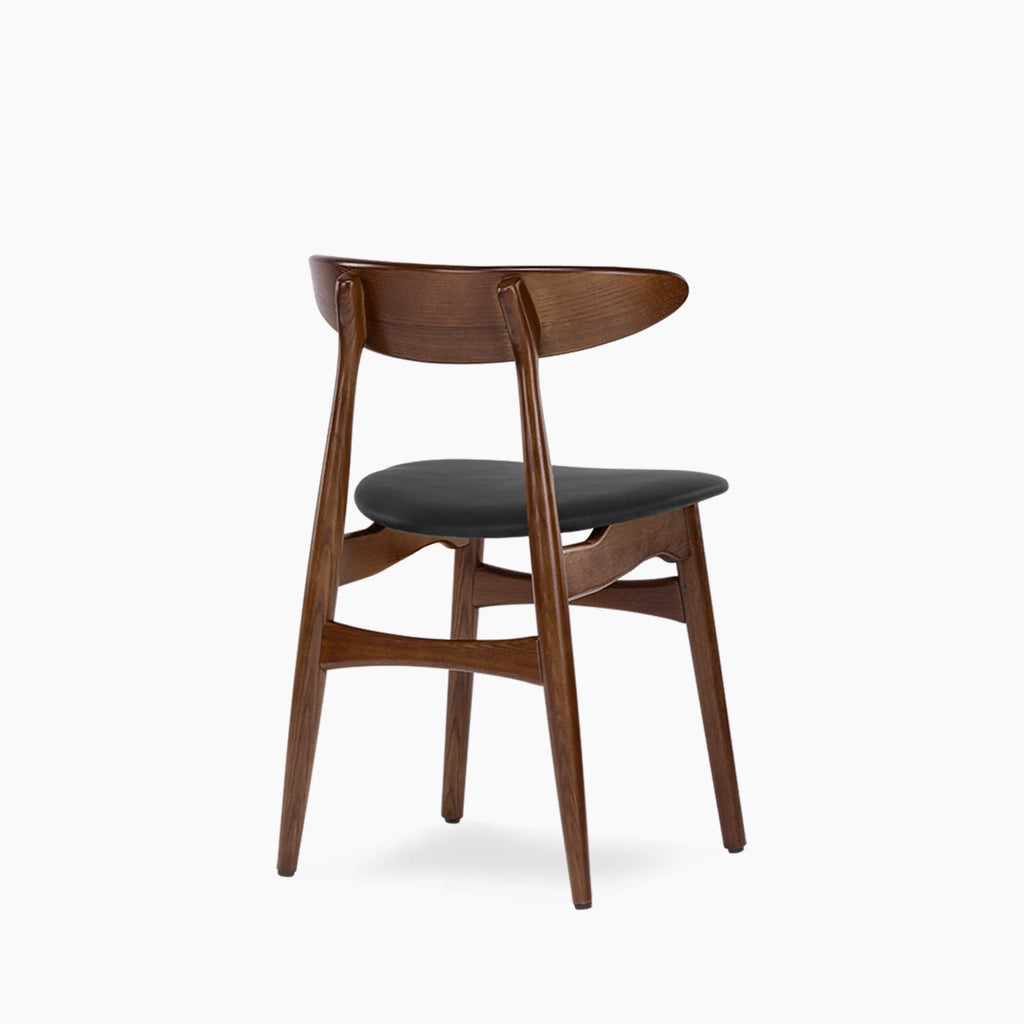 Malmros Wooden Dining Chair | Noir Black Faux Leather & Walnut