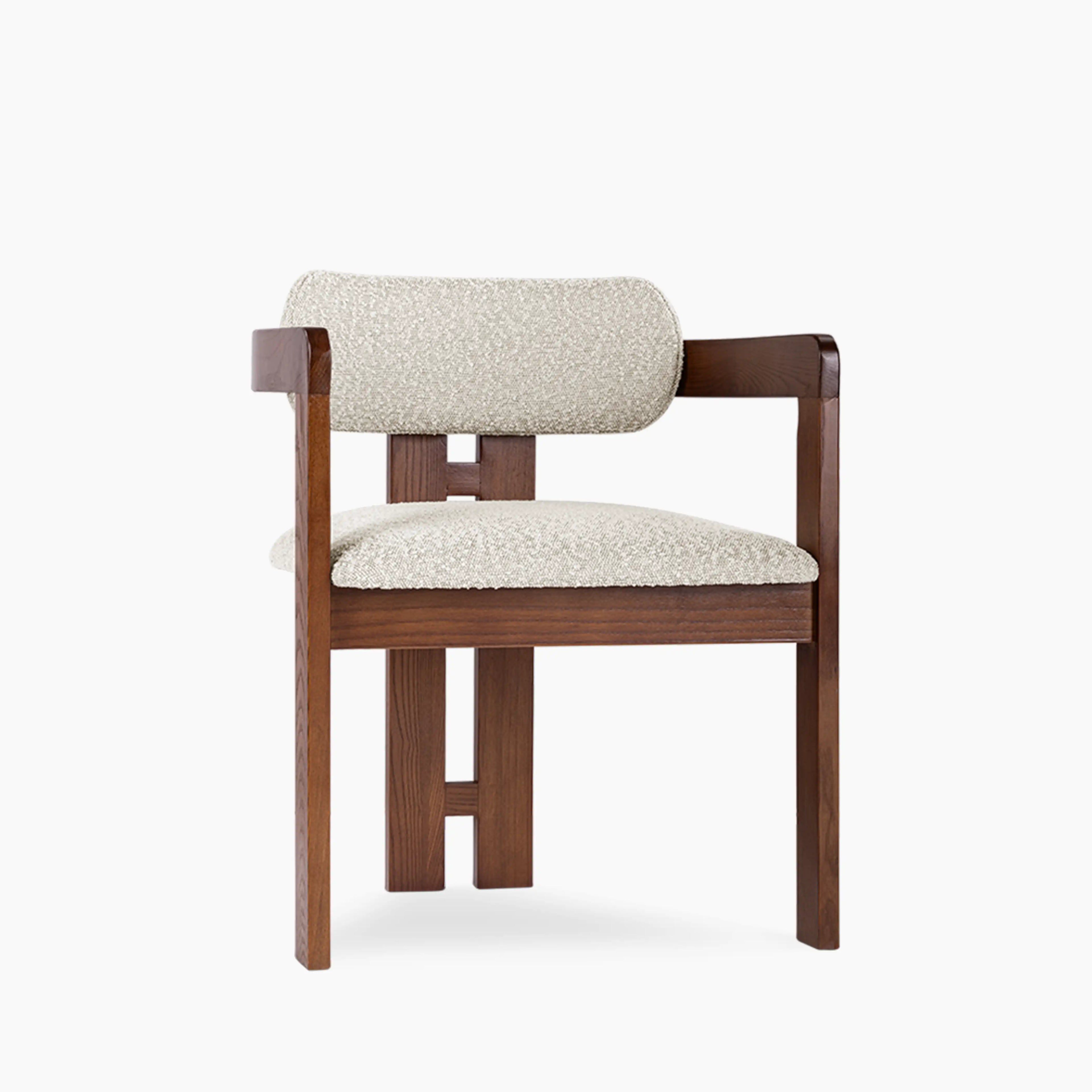 Hallie Wooden Carver Dining Chair | Speckled Stone Sustainable Boucle & Walnut